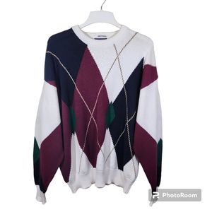 Vtg mens oversized 90s y2k argyle crewneck sweater sz xl grandpa sweater